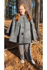 Cloakmakers.com 5543-Grey Mid Length Wool Blend Cloak w/ Dark Blue Hood Lining & Pockets