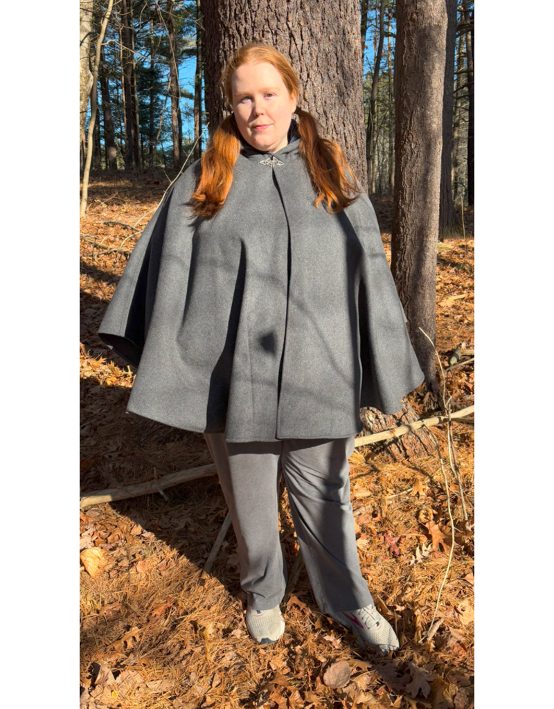 Cloakmakers.com 5543-Grey Mid Length Wool Blend Cloak w/ Dark Blue Hood Lining & Pockets