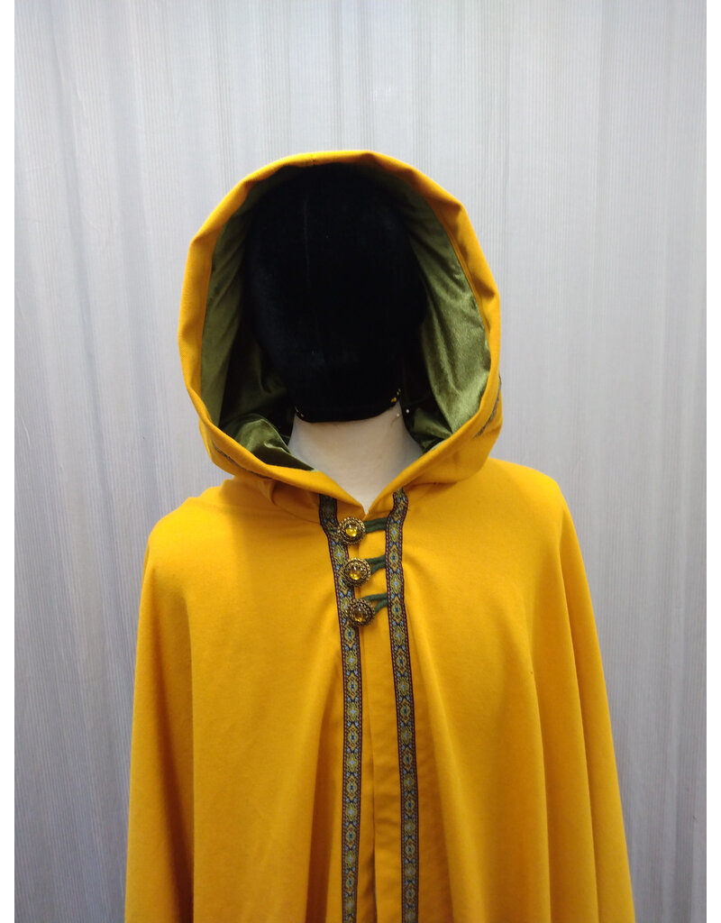 Cloakmakers.com 5512-Washable Amber Cloak w/Olive Green Hood Lining, Trim & Buttons