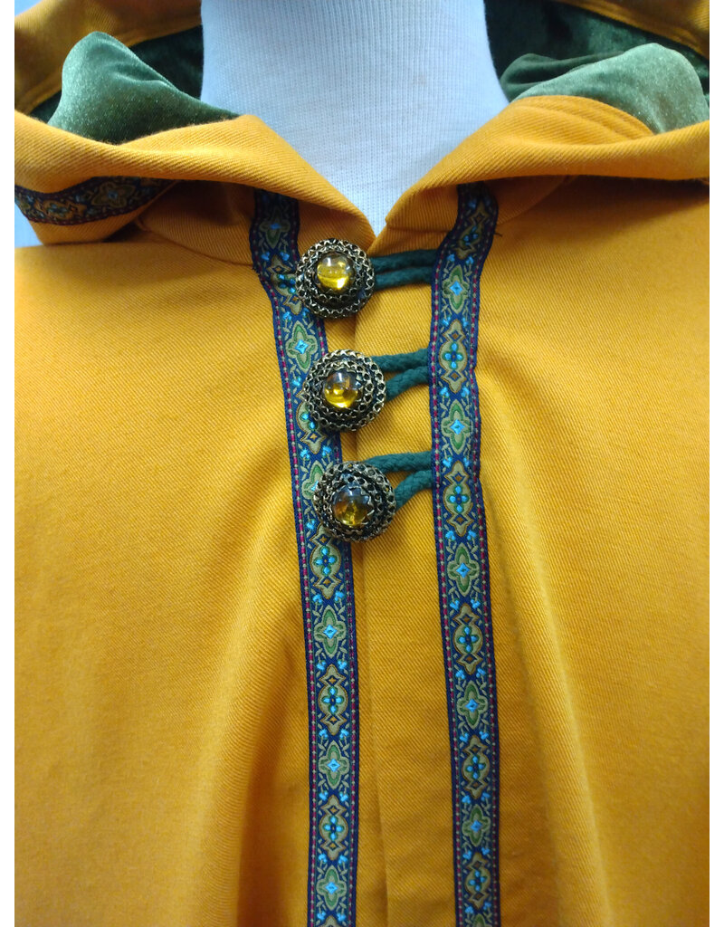 Cloakmakers.com 5512-Washable Amber Cloak w/Olive Green Hood Lining, Trim & Buttons