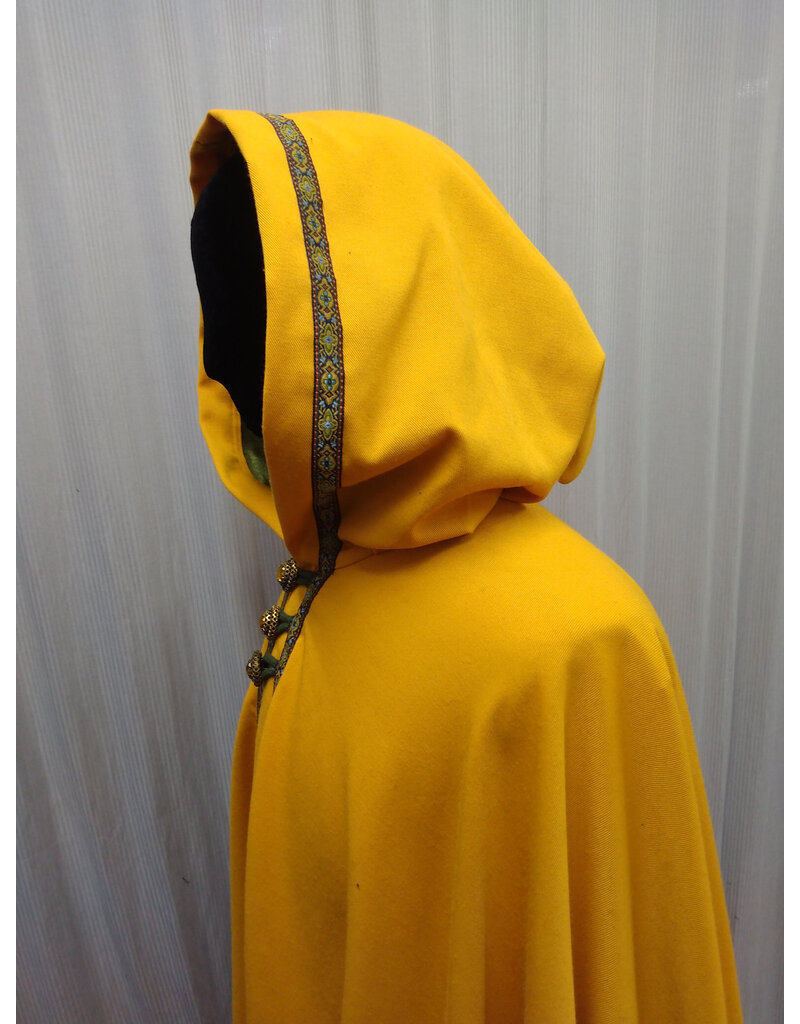 Cloakmakers.com 5512-Washable Amber Cloak w/Olive Green Hood Lining, Trim & Buttons