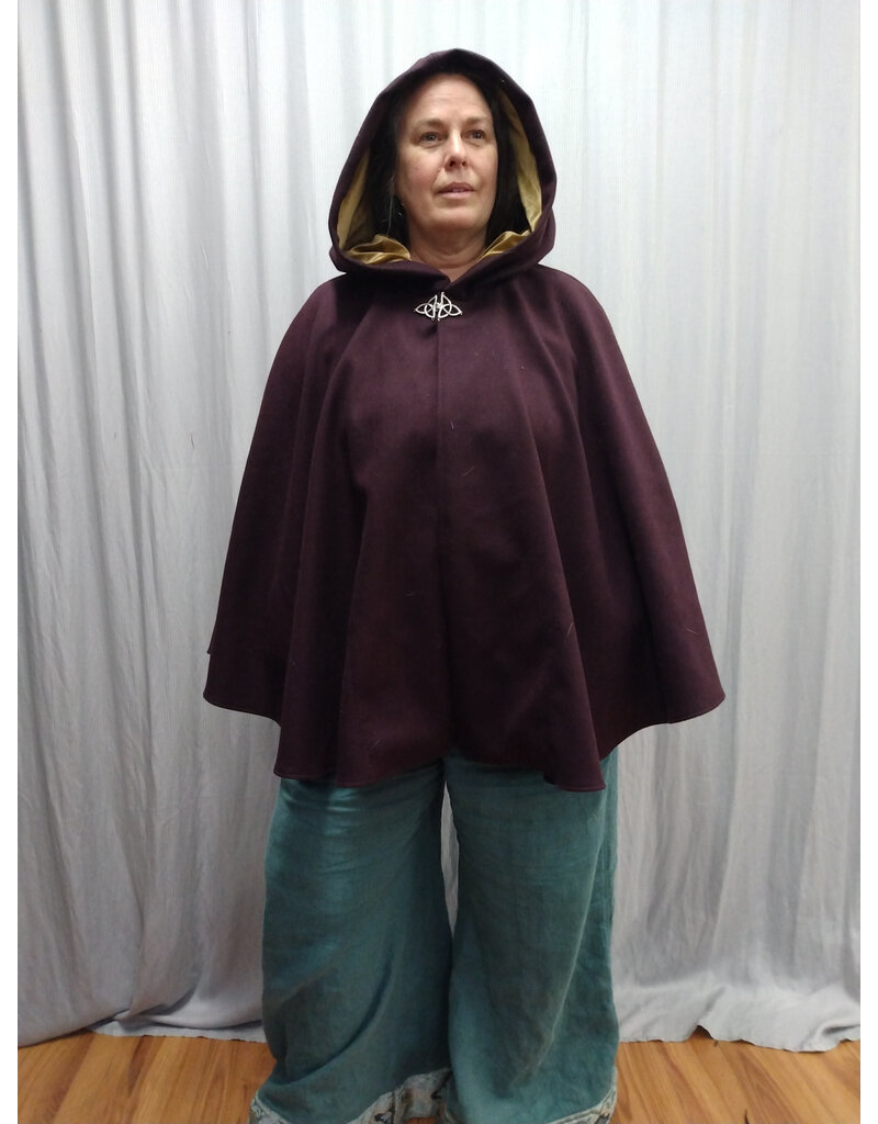 Cloakmakers.com 5562-Merlot Purple Wool Blend Cloak w/ Champagne Velvet Hood Lining & Pockets