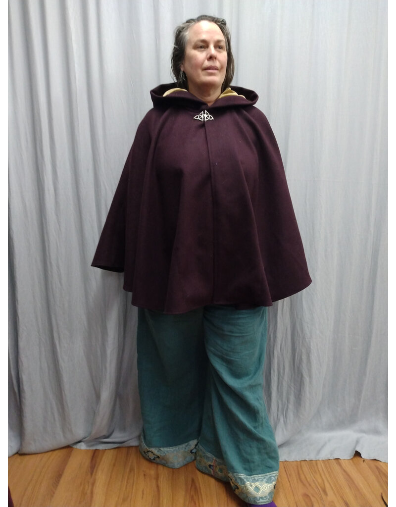 Cloakmakers.com 5562-Merlot Purple Wool Blend Cloak w/ Champagne Velvet Hood Lining & Pockets