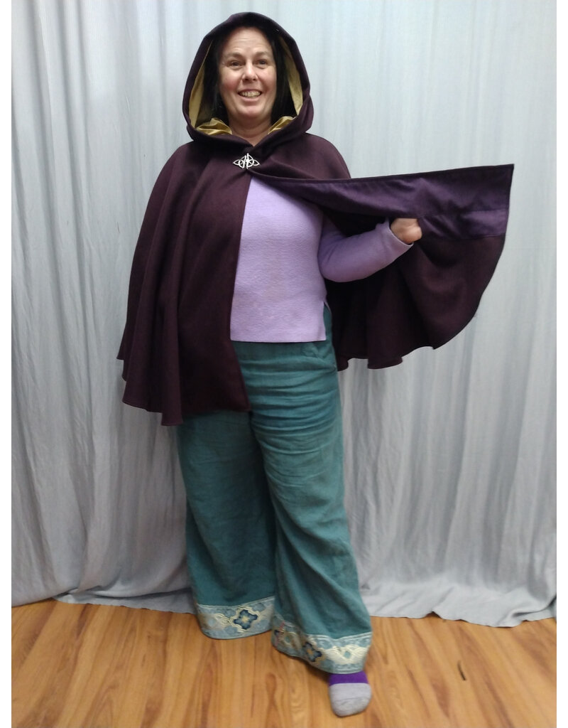 Cloakmakers.com 5562-Merlot Purple Wool Blend Cloak w/ Champagne Velvet Hood Lining & Pockets