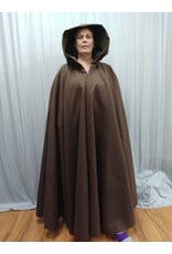 Cloakmakers.com 5563-Washable Faux Wool Brown Cloak w/ Green Velvet Hood Lining W/ Bronze Medallion Clasp
