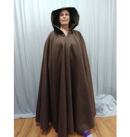 Cloakmakers.com 5563-Washable Brown Cloak w/ Green Velvet Hood Lining, Clasp TBD