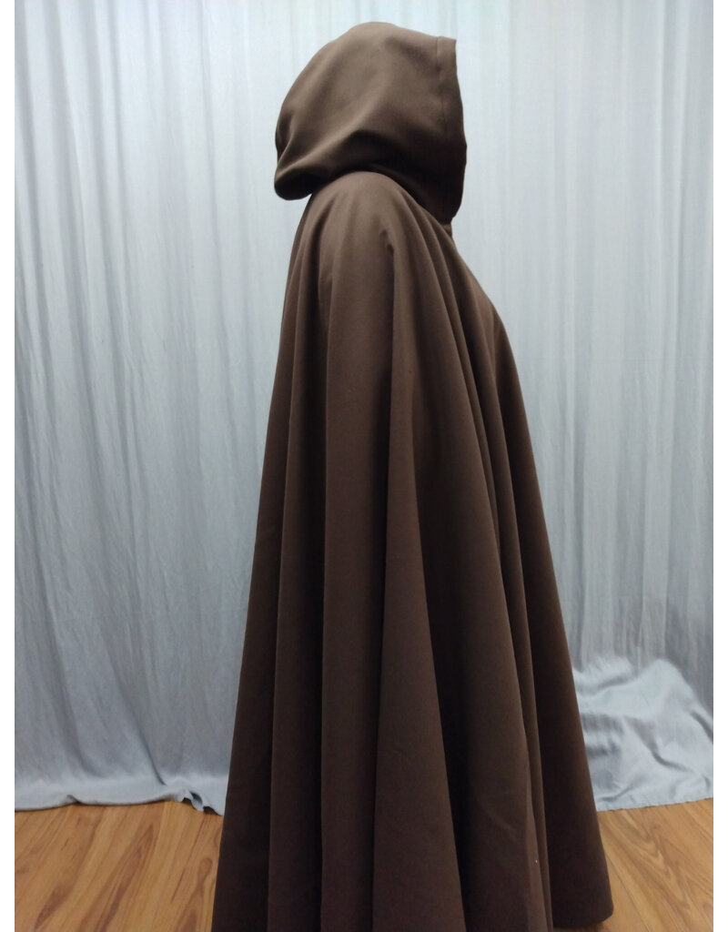 Cloakmakers.com 5563-Washable Faux Wool Brown Cloak w/ Green Velvet Hood Lining W/ Bronze Medallion Clasp