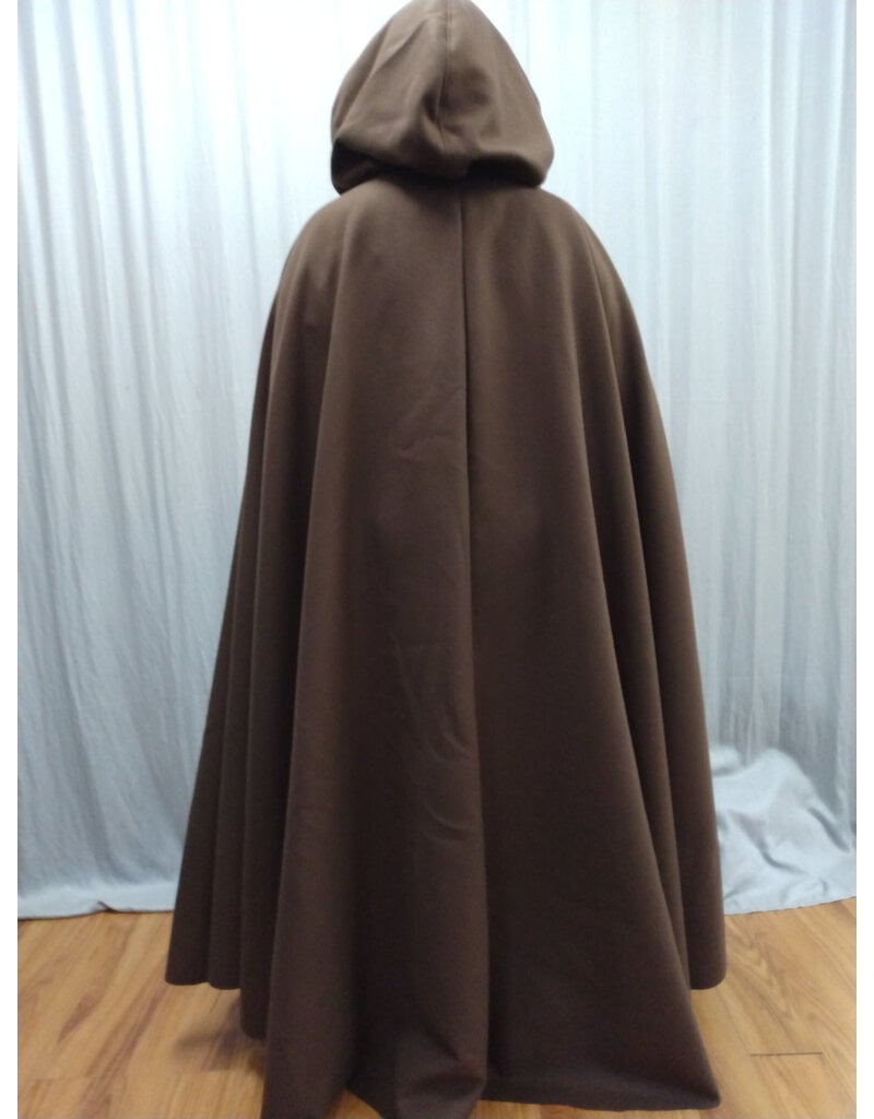 Cloakmakers.com 5563-Washable Faux Wool Brown Cloak w/ Green Velvet Hood Lining W/ Bronze Medallion Clasp