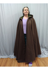 Cloakmakers.com 5563-Washable Faux Wool Brown Cloak w/ Green Velvet Hood Lining W/ Bronze Medallion Clasp