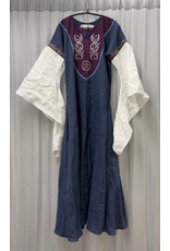Cloakmakers.com G1190-Washable Navy Linen Gown w/ Triple Moon Embroidery
