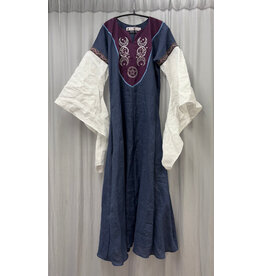 Cloakmakers.com G1190-Washable Navy Linen Gown w/ Triple Moon Embroidery