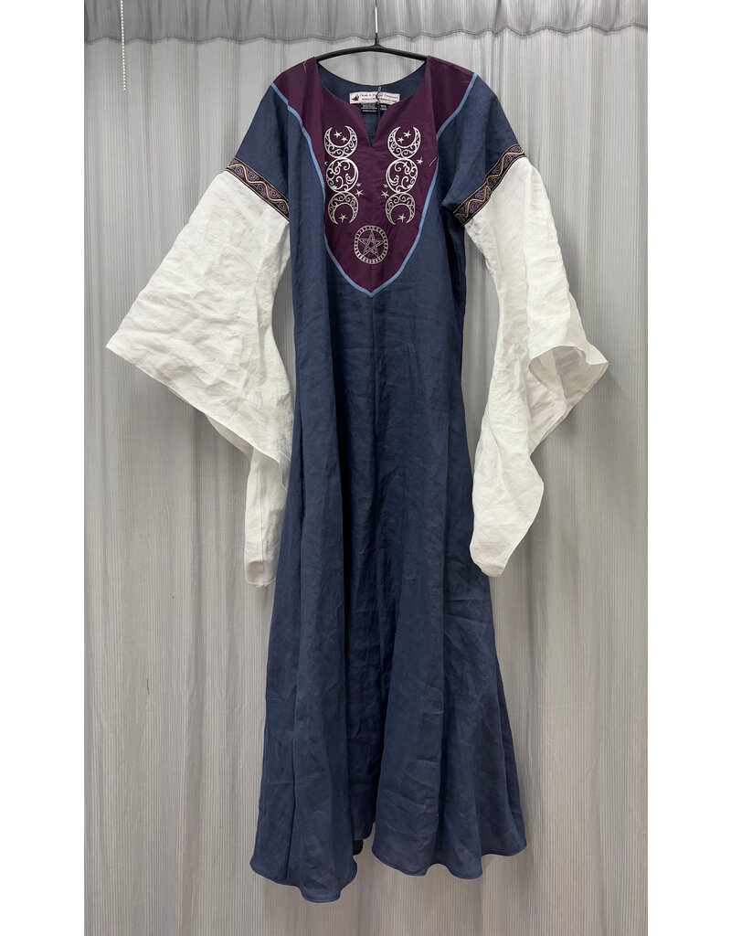 Cloakmakers.com G1190-Washable Navy Linen Gown w/ Triple Moon Embroidery