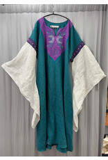 Cloakmakers.com G1191-Washable Teal Linen Gown w/Elven Moon Embroidery