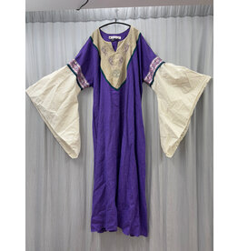 Cloakmakers.com G1185 - Purple Short Sleeve Linen Gown  w/Pockets and Dragon, Tree of Life Embroidery on Tan