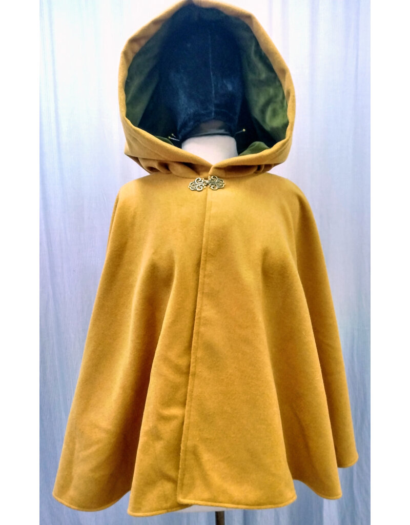 Cloakmakers.com 5565-Butterscotch Wool Blend Cloak w/ Olive Velvet Hood Lining & Pockets!