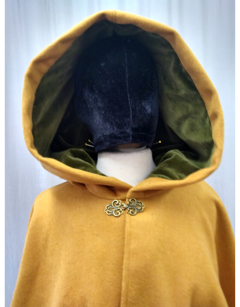 Cloakmakers.com 5565-Butterscotch Wool Blend Cloak w/ Olive Velvet Hood Lining & Pockets!