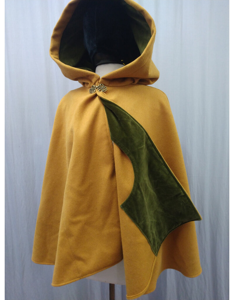 Cloakmakers.com 5565-Butterscotch Wool Blend Cloak w/ Olive Velvet Hood Lining & Pockets!