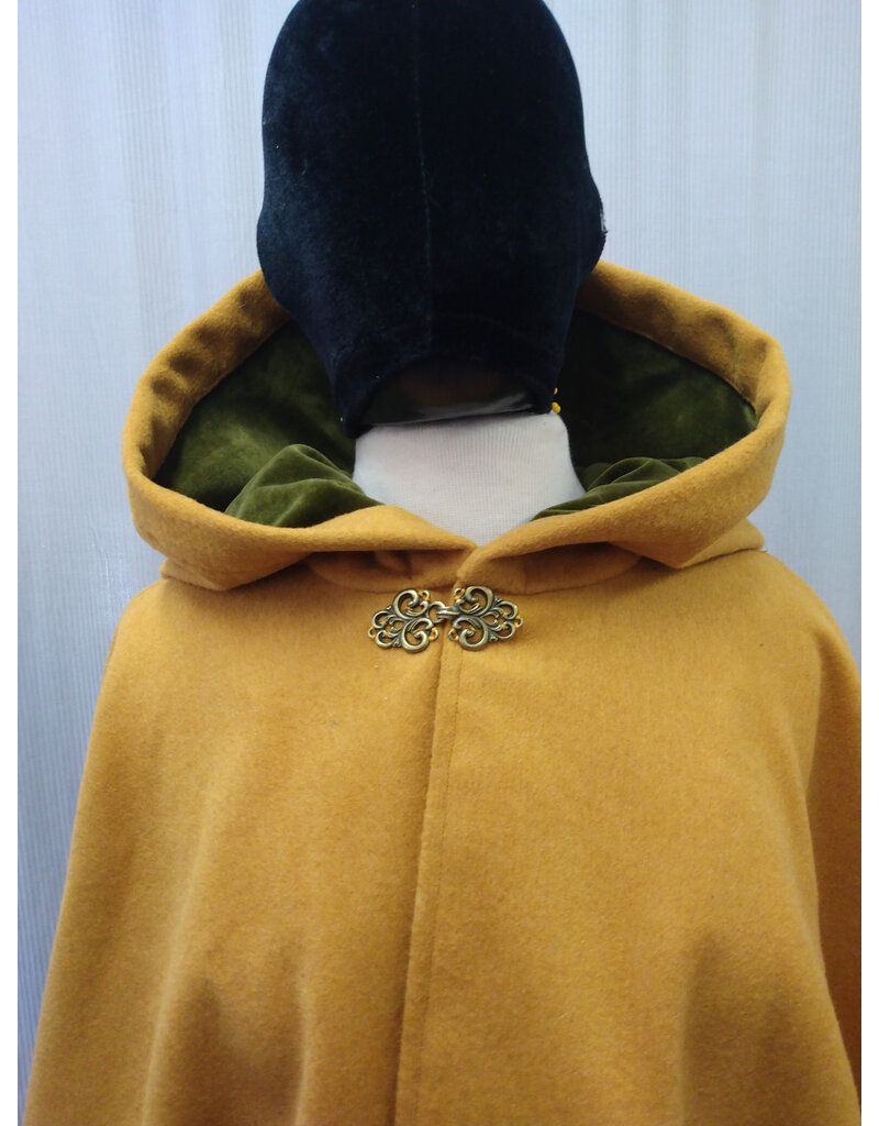Cloakmakers.com 5565-Butterscotch Wool Blend Cloak w/ Olive Velvet Hood Lining & Pockets!