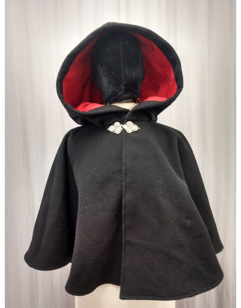 Cloakmakers.com 5567-Washable Black Wool Cloak w/ Red Moleskin Hood Lining