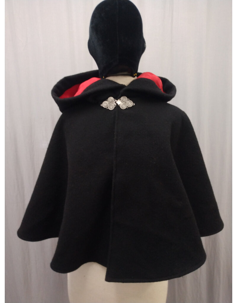 Cloakmakers.com 5567-Washable Black Wool Cloak w/ Red Moleskin Hood Lining