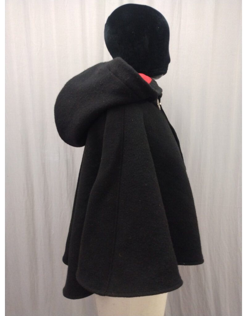 Cloakmakers.com 5567-Washable Black Wool Cloak w/ Red Moleskin Hood Lining