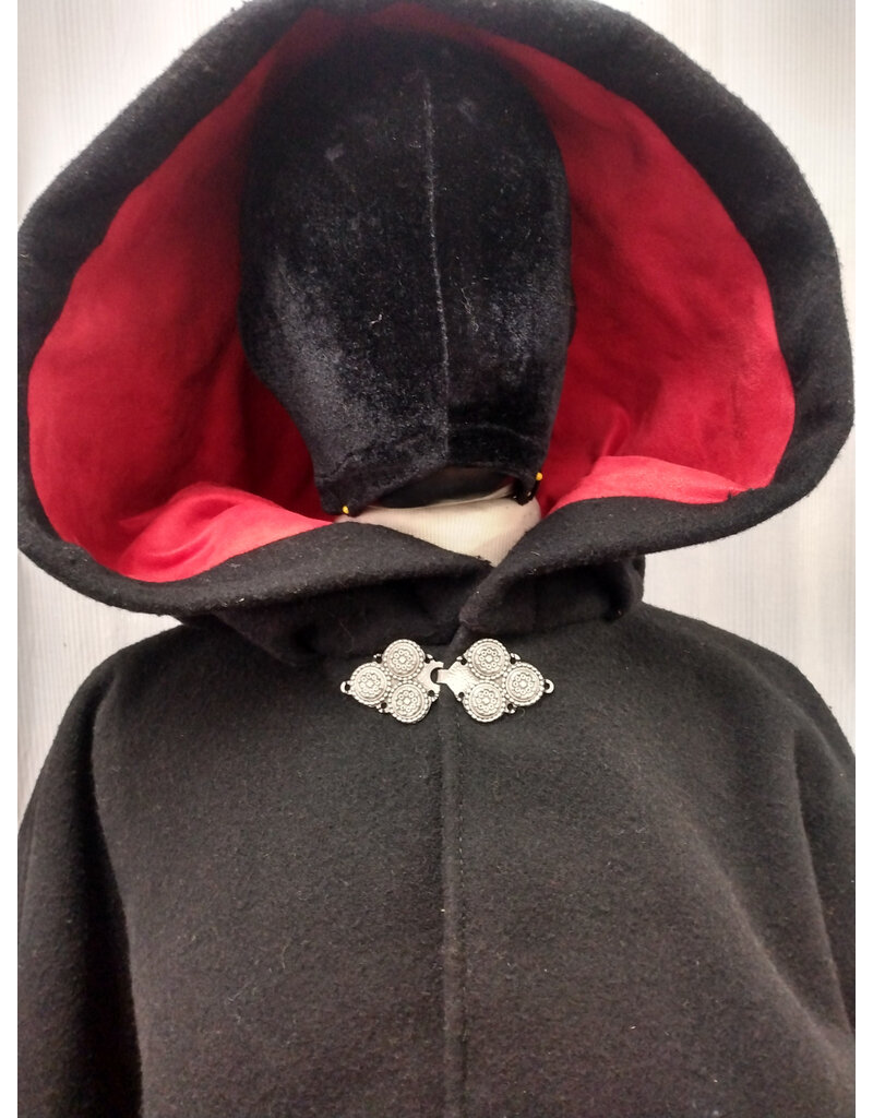 Cloakmakers.com 5567-Washable Black Wool Cloak w/ Red Moleskin Hood Lining