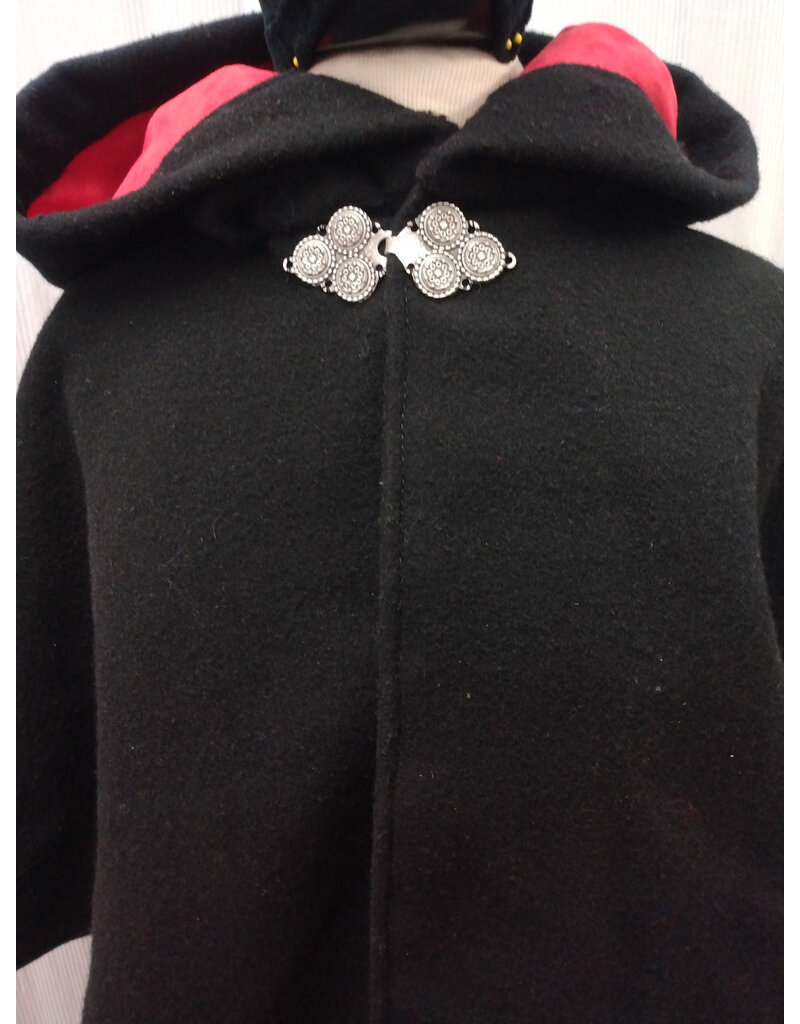 Cloakmakers.com 5567-Washable Black Wool Cloak w/ Red Moleskin Hood Lining