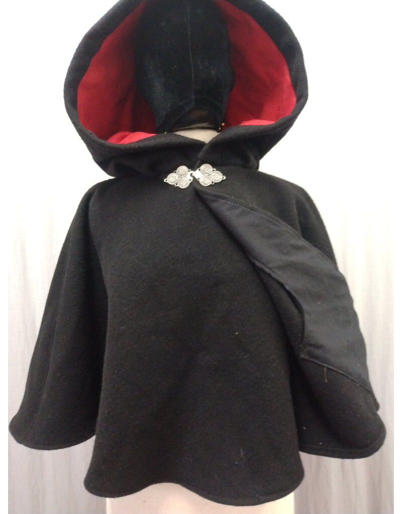 Cloakmakers.com 5567-Washable Black Wool Cloak w/ Red Moleskin Hood Lining