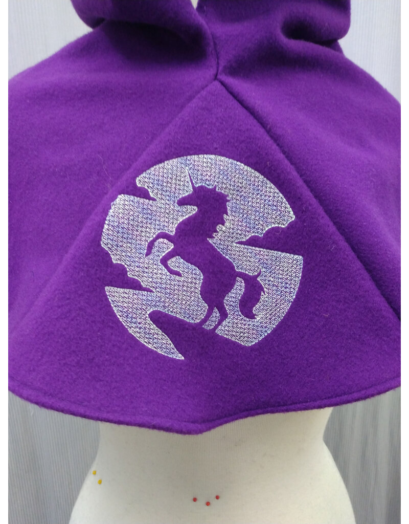 Cloakmakers.com H500-Purple Hooded Cowl w/ Unicorn Embroidery & Furry Trim