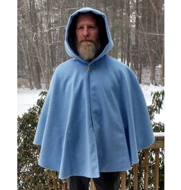 Cloakmakers.com 5573-Washable Light Blue Wool Blend Cloak w/ Dark Blue Hood Lining & Pockets