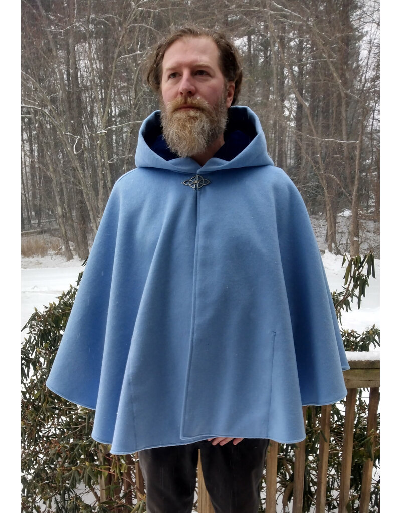 Cloakmakers.com 5573-Washable Light Blue Wool Blend Cloak w/ Dark Blue Hood Lining & Pockets