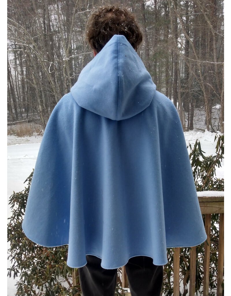 Cloakmakers.com 5573-Washable Light Blue Wool Blend Cloak w/ Dark Blue Hood Lining & Pockets