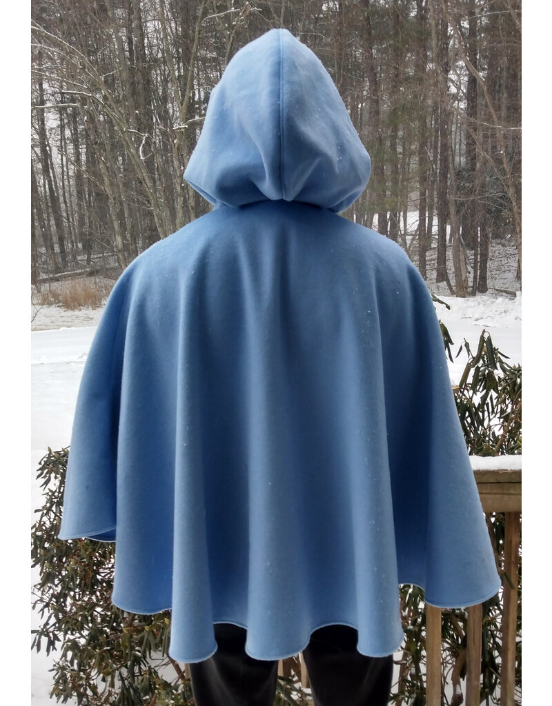 Cloakmakers.com 5573-Washable Light Blue Wool Blend Cloak w/ Dark Blue Hood Lining & Pockets