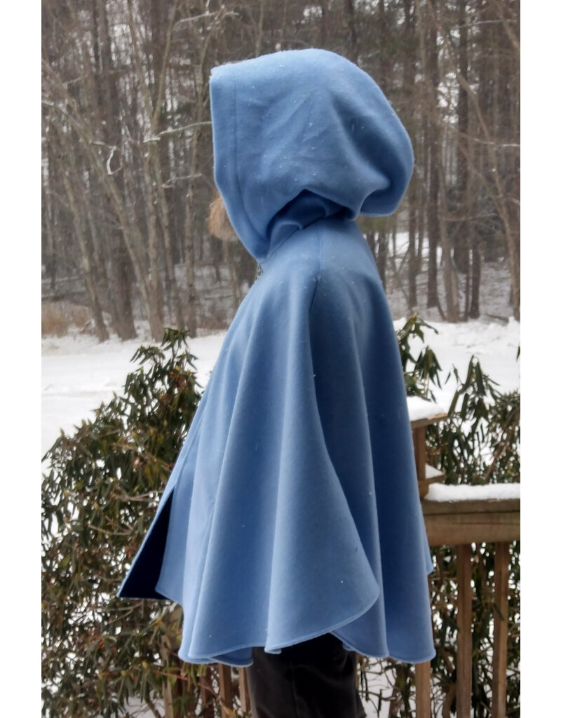 Cloakmakers.com 5573-Washable Light Blue Wool Blend Cloak w/ Dark Blue Hood Lining & Pockets