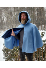 Cloakmakers.com 5573-Washable Light Blue Wool Blend Cloak w/ Dark Blue Hood Lining & Pockets