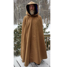 Cloakmakers.com 5574-Washable Light Brown Polyester Cloak w/ Dark Blue Velvet Hood Lining