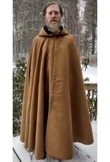 Cloakmakers.com 5574-Washable Light Brown Faux Suede Cloak w/ Dark Blue Velvet Hood Lining
