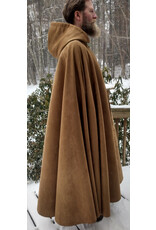 Cloakmakers.com 5574-Washable Light Brown Faux Suede Cloak w/ Dark Blue Velvet Hood Lining