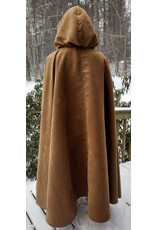 Cloakmakers.com 5574-Washable Light Brown Faux Suede Cloak w/ Dark Blue Velvet Hood Lining