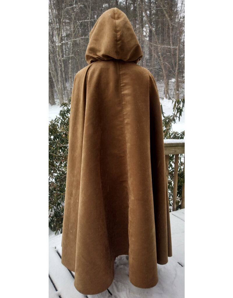 Cloakmakers.com 5574-Washable Light Brown Faux Suede Cloak w/ Dark Blue Velvet Hood Lining