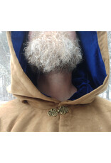 Cloakmakers.com 5574-Washable Light Brown Faux Suede Cloak w/ Dark Blue Velvet Hood Lining