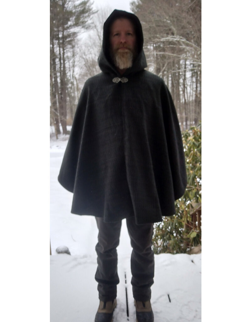 Cloakmakers.com 5575-Washable All Wool Dark Green & Black Ranger Cloak w/ Black Hood Lining