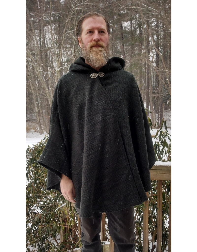 Cloakmakers.com 5575-Washable All Wool Dark Green & Black Ranger Cloak w/ Black Hood Lining