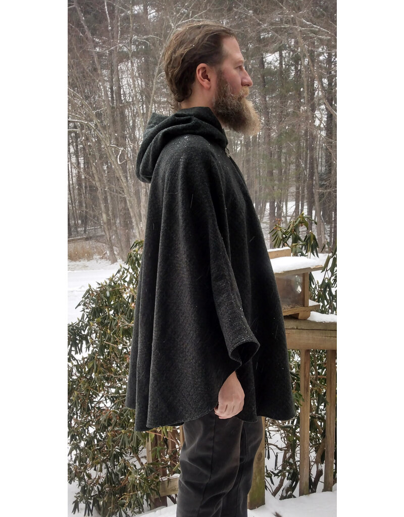 Cloakmakers.com 5575-Washable All Wool Dark Green & Black Ranger Cloak w/ Black Hood Lining