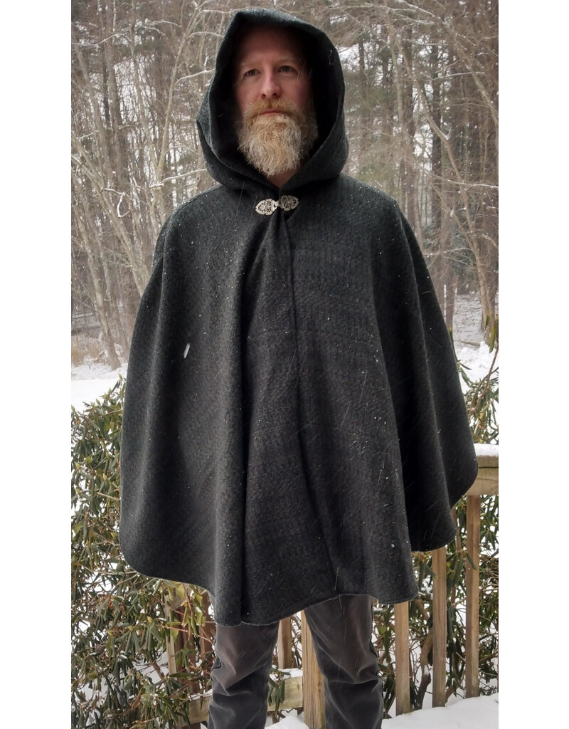 Cloakmakers.com 5575-Washable All Wool Dark Green & Black Ranger Cloak w/ Black Hood Lining