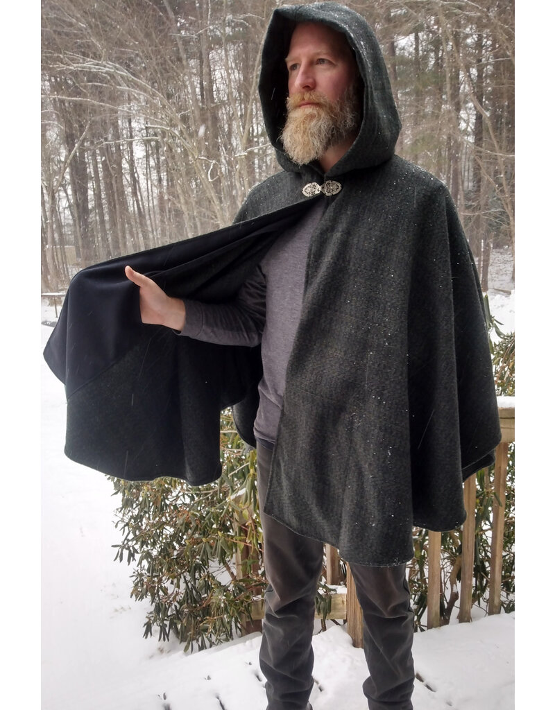 Cloakmakers.com 5575-Washable All Wool Dark Green & Black Ranger Cloak w/ Black Hood Lining