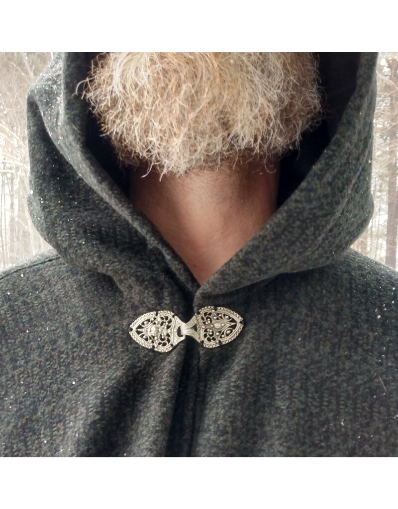 Cloakmakers.com 5575-Washable All Wool Dark Green & Black Ranger Cloak w/ Black Hood Lining