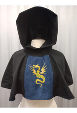 Cloakmakers.com H510-Black Wool Blend Hooded Cowl w/ Blue Moleskin Center & Dragon Embroidery