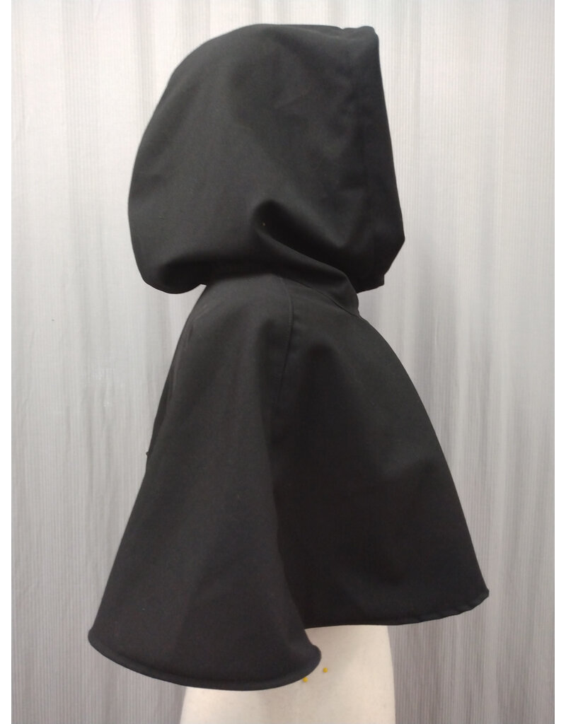 Cloakmakers.com H510-Black Wool Blend Hooded Cowl w/ Blue Moleskin Center & Dragon Embroidery