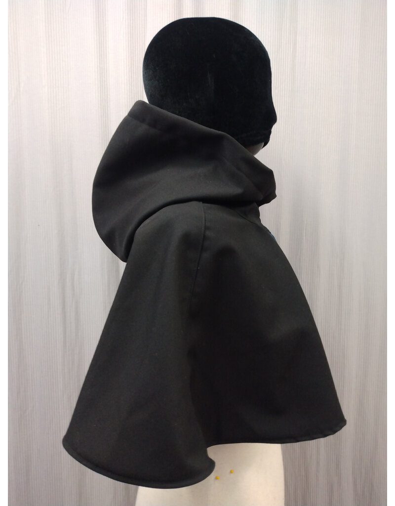 Cloakmakers.com H510-Black Wool Blend Hooded Cowl w/ Blue Moleskin Center & Dragon Embroidery